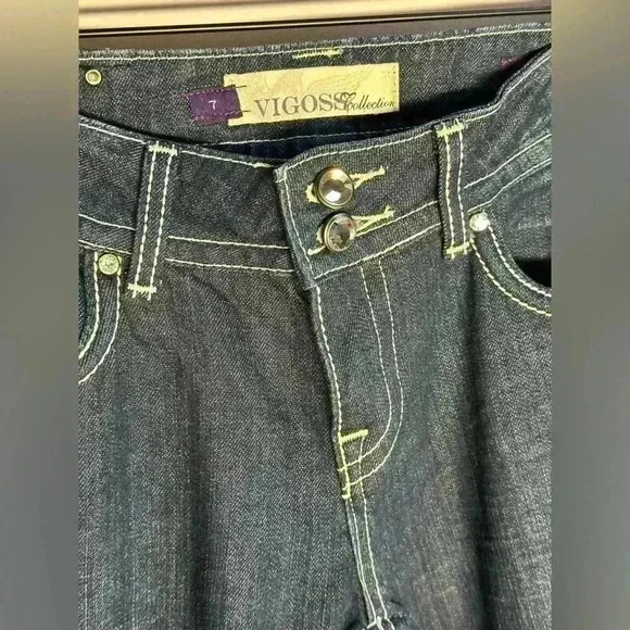 VIGOSS Y2K Low Rise Bootcut Bling Gem Jeans Dark Wash Size 7 Glam Whimsy goth - Picture 2 of 11